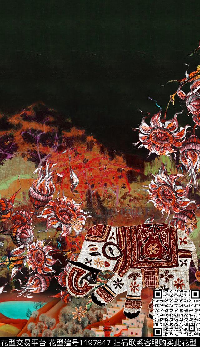 大花定位花中老年数码印花华亿平台下载（图片编号: 1197847） - 瓦栏（Walan）