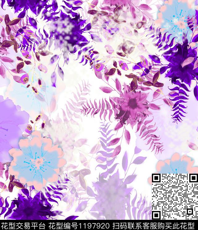 抽象花卉数码印花华亿平台下载（图片编号: 1197920） - 瓦栏（Walan）