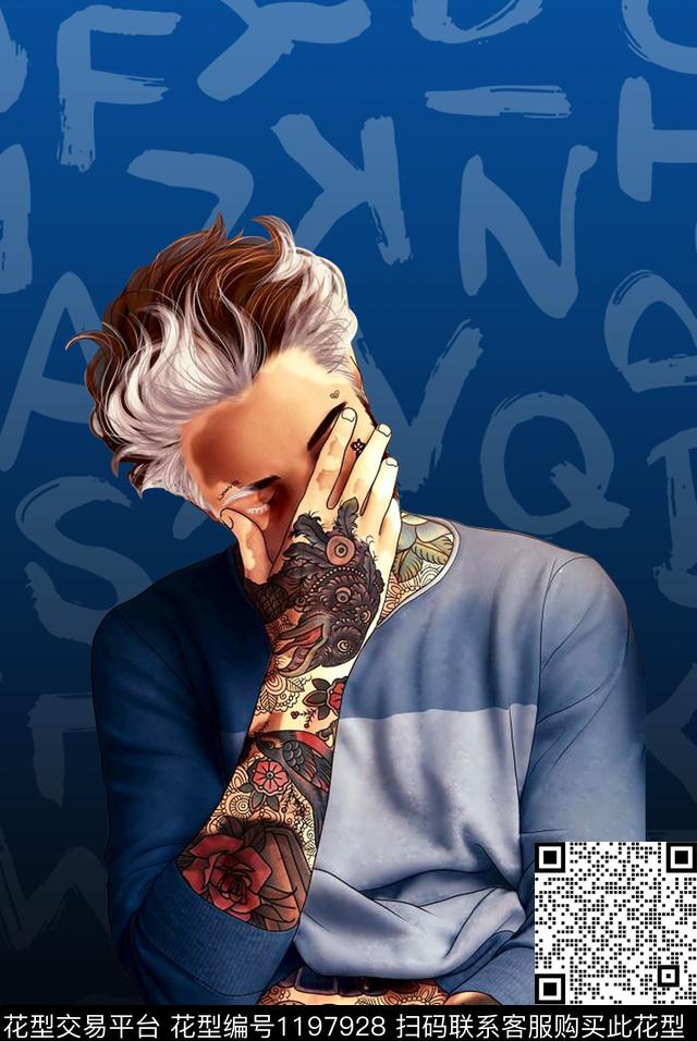 蓝色大牌男装蓝色对色数码印花华亿平台下载（图片编号: 1197928） - 瓦栏（Walan）