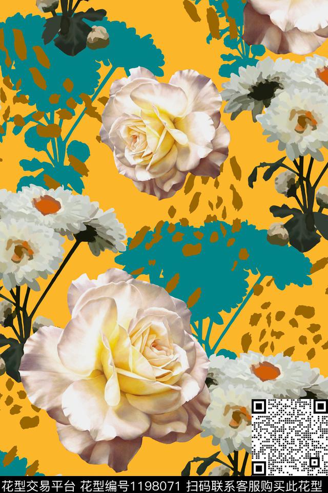 女装少女花卉传统印花华亿平台下载（图片编号: 1198071） - 瓦栏（Walan）