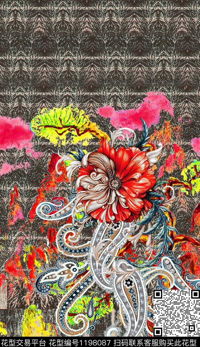 大花定位花中老年数码印花华亿平台下载（图片编号: 1198087） - 瓦栏（Walan）