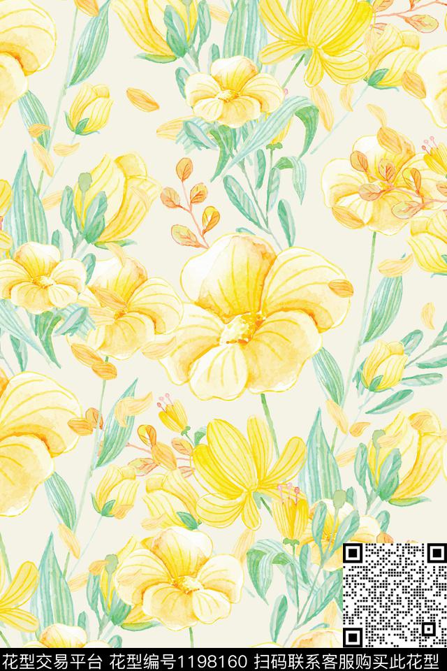 手绘花瓣纹理数码印花华亿平台下载（图片编号: 1198160） - 瓦栏（Walan）