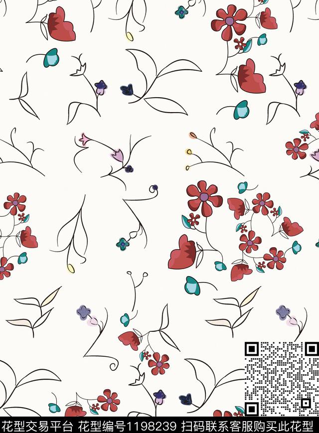 绣花华亿平台花卉小碎花传统印花华亿平台下载（图片编号: 1198239） - 瓦栏（Walan）