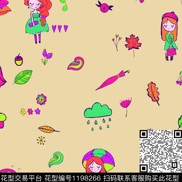 人物卡通趣味传统印花华亿平台下载（图片编号: 1198266） - 瓦栏（Walan）