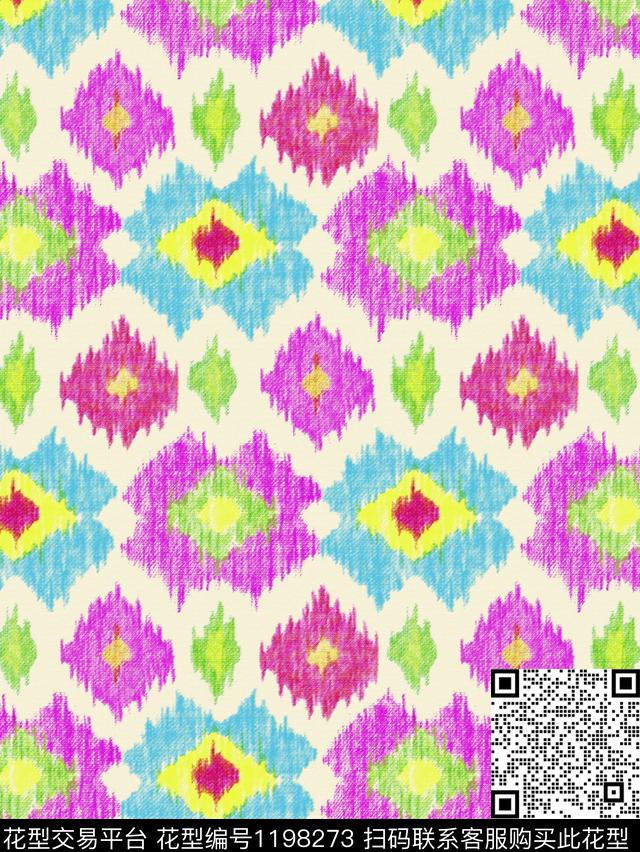 古典花纹手绘趣味数码印花华亿平台下载（图片编号: 1198273） - 瓦栏（Walan）