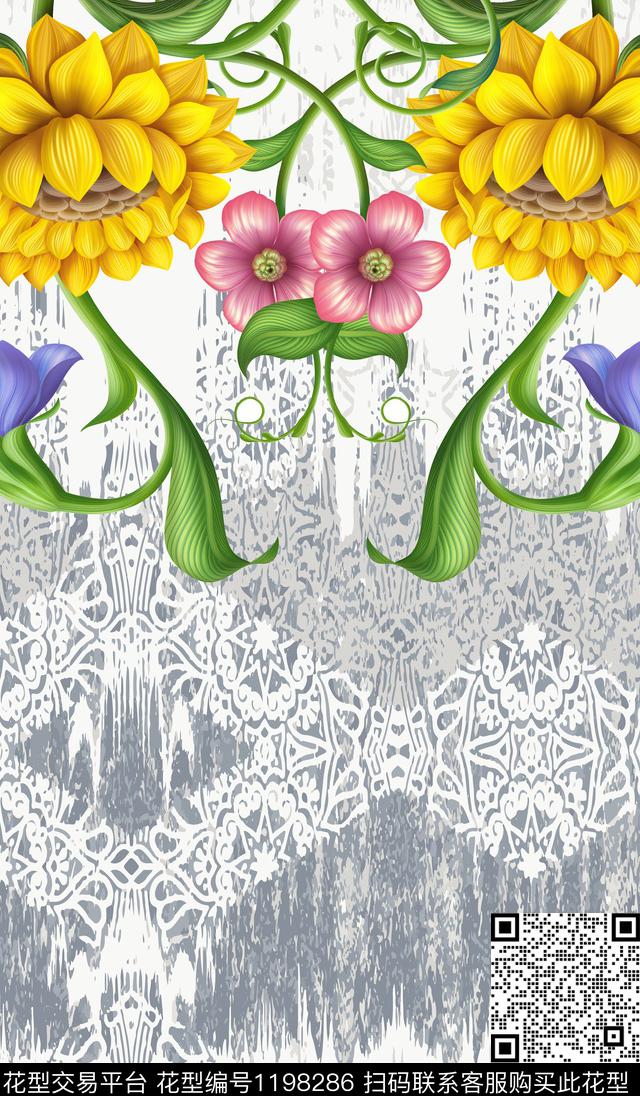 女装大花定位花数码印花华亿平台下载（图片编号: 1198286） - 瓦栏（Walan）