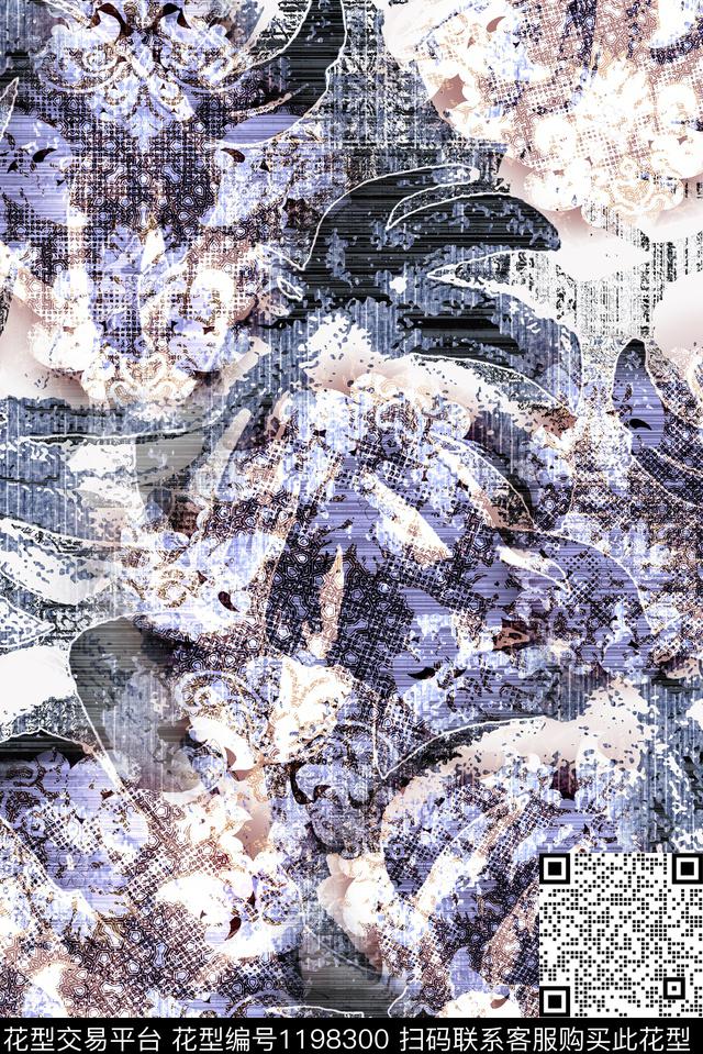 抽象花卉外贸数码印花华亿平台下载（图片编号: 1198300） - 瓦栏（Walan）