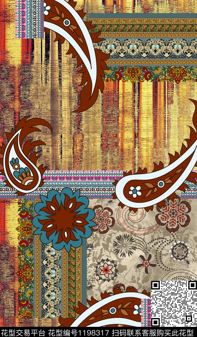 时尚波西米亚复古数码印花华亿平台下载（图片编号: 1198317） - 瓦栏（Walan）