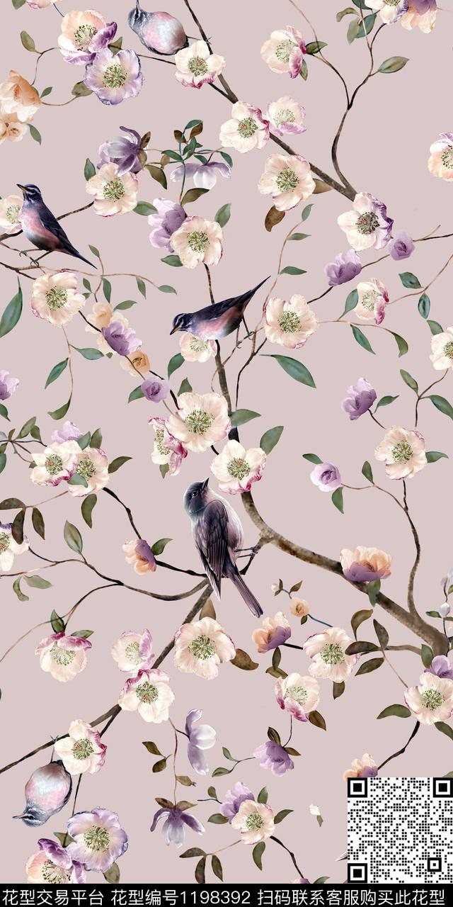 手绘花卉大牌风数码印花华亿平台下载（图片编号: 1198392） - 瓦栏（Walan）