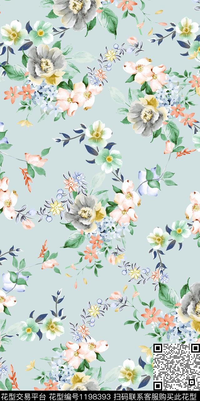 手绘花卉大牌风数码印花华亿平台下载（图片编号: 1198393） - 瓦栏（Walan）