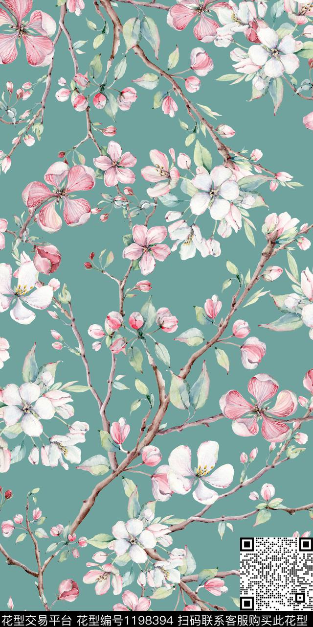手绘花卉大牌风数码印花华亿平台下载（图片编号: 1198394） - 瓦栏（Walan）