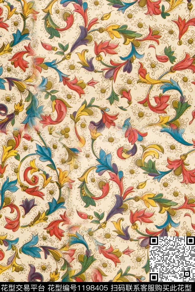 春夏华亿平台民族花卉复古数码印花华亿平台下载（图片编号: 1198405） - 瓦栏（Walan）