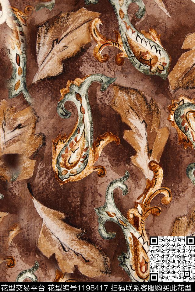 佩斯利肌理抽象花卉数码印花华亿平台下载（图片编号: 1198417） - 瓦栏（Walan）