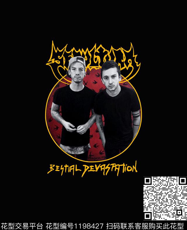 欧洲双男人红底黑燕子时尚潮牌数码印花华亿平台下载（图片编号: 1198427） - 瓦栏（Walan）