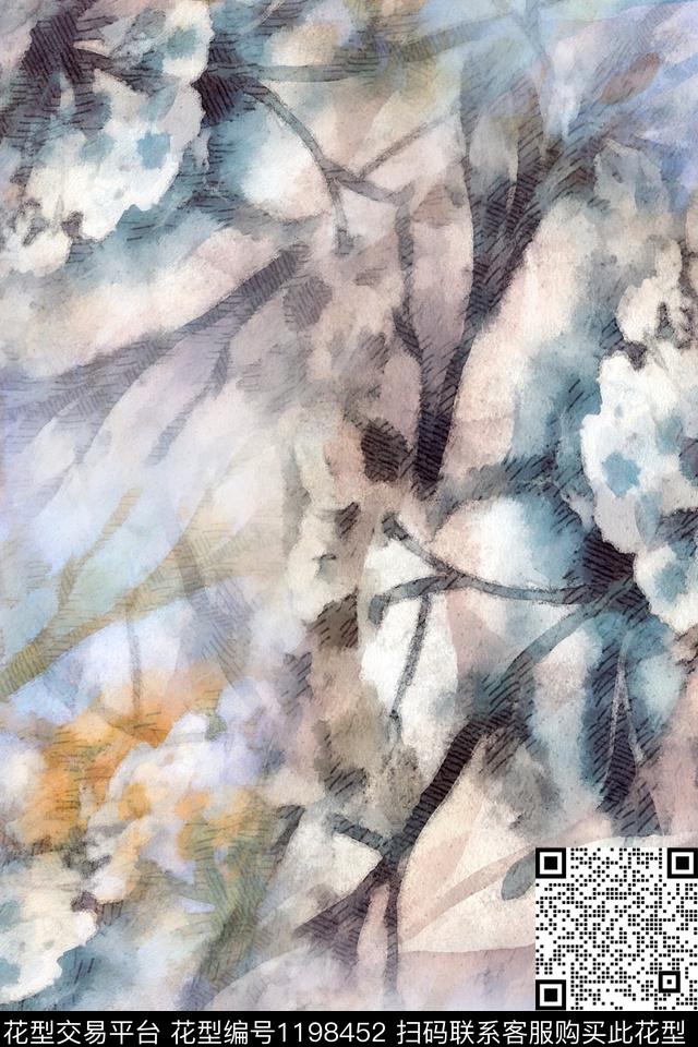 扎染华亿平台抽象大牌风数码印花华亿平台下载（图片编号: 1198452） - 瓦栏（Walan）