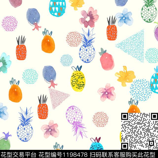 手绘水果小清新数码印花华亿平台下载（图片编号: 1198478） - 瓦栏（Walan）