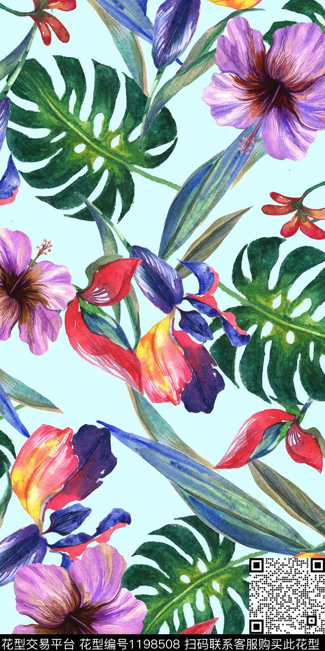 花卉植物热带华亿平台数码印花华亿平台下载（图片编号: 1198508） - 瓦栏（Walan）