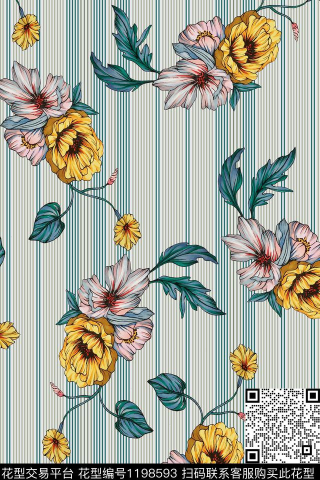 女装花卉满版散花数码印花华亿平台下载（图片编号: 1198593） - 瓦栏（Walan）