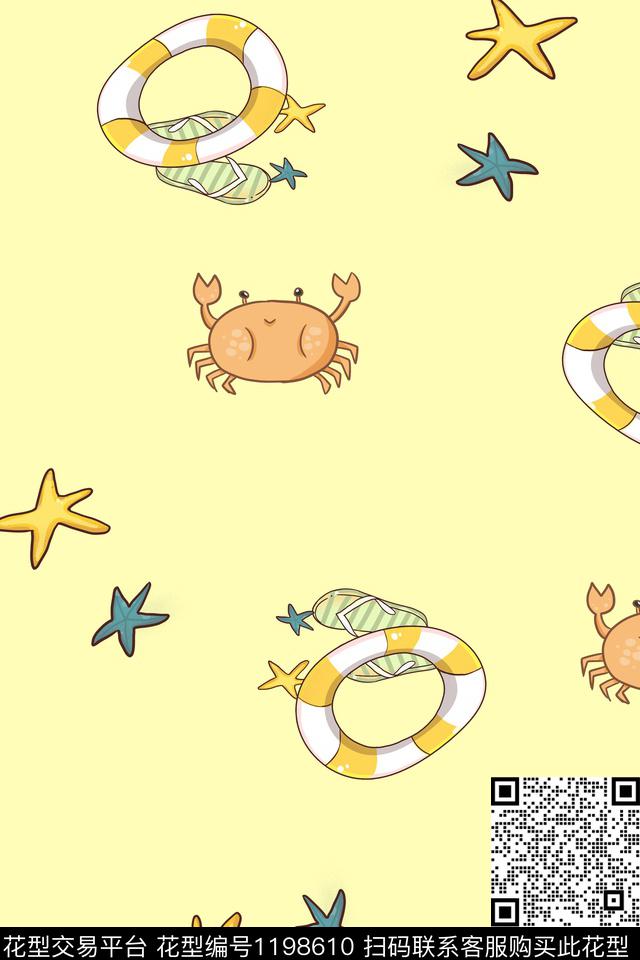 休闲海星小螃蟹传统印花华亿平台下载（图片编号: 1198610） - 瓦栏（Walan）