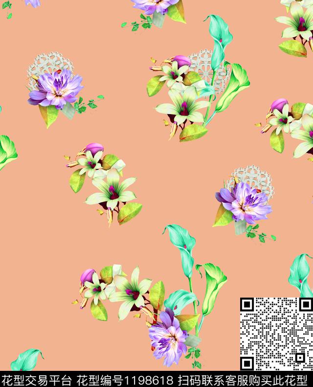 数码华亿平台女装花卉数码印花华亿平台下载（图片编号: 1198618） - 瓦栏（Walan）
