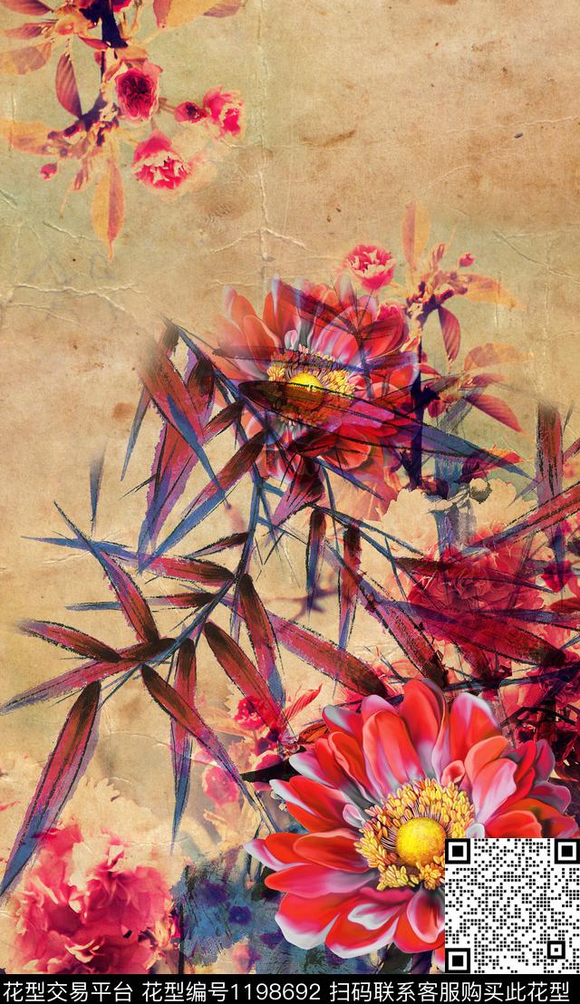 大花定位花中老年数码印花华亿平台下载（图片编号: 1198692） - 瓦栏（Walan）