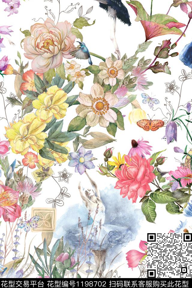 潮牌手绘花卉数码印花华亿平台下载（图片编号: 1198702） - 瓦栏（Walan）