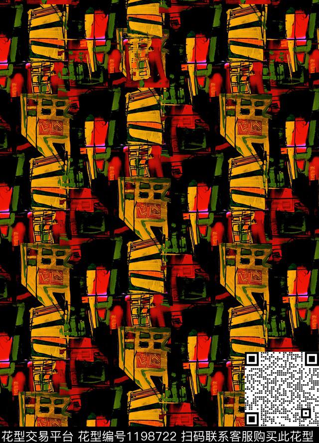 抽象笔触肌理数码印花华亿平台下载（图片编号: 1198722） - 瓦栏（Walan）