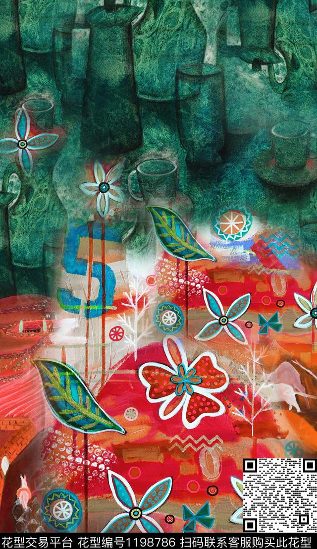 大花定位花中老年数码印花华亿平台下载（图片编号: 1198786） - 瓦栏（Walan）