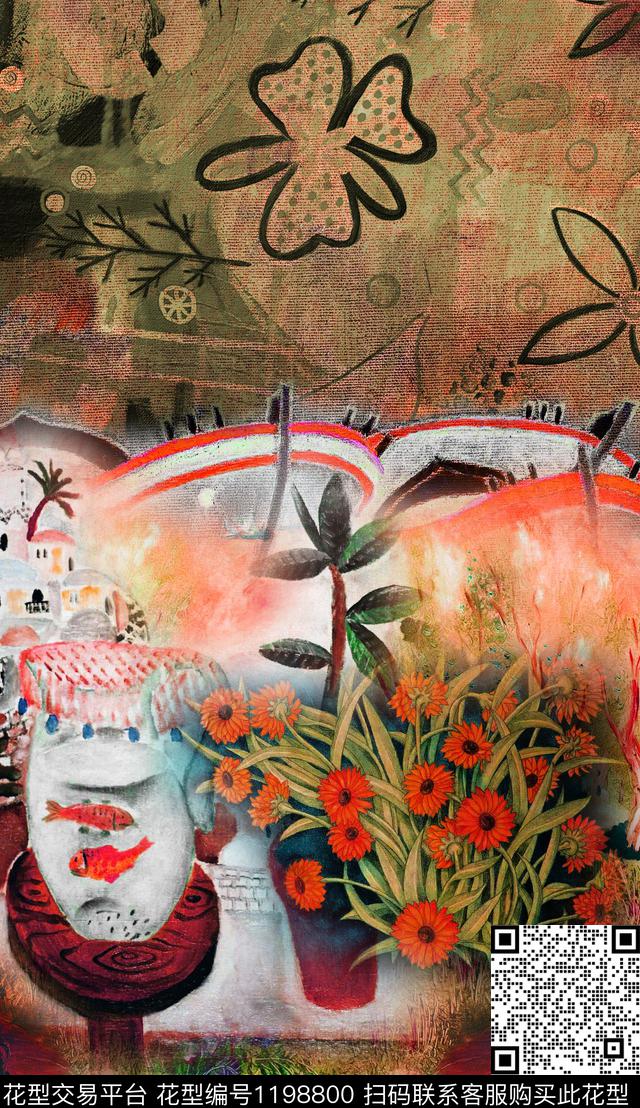 大花定位花中老年数码印花华亿平台下载（图片编号: 1198800） - 瓦栏（Walan）