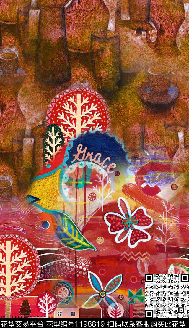 大花定位花中老年数码印花华亿平台下载（图片编号: 1198819） - 瓦栏（Walan）