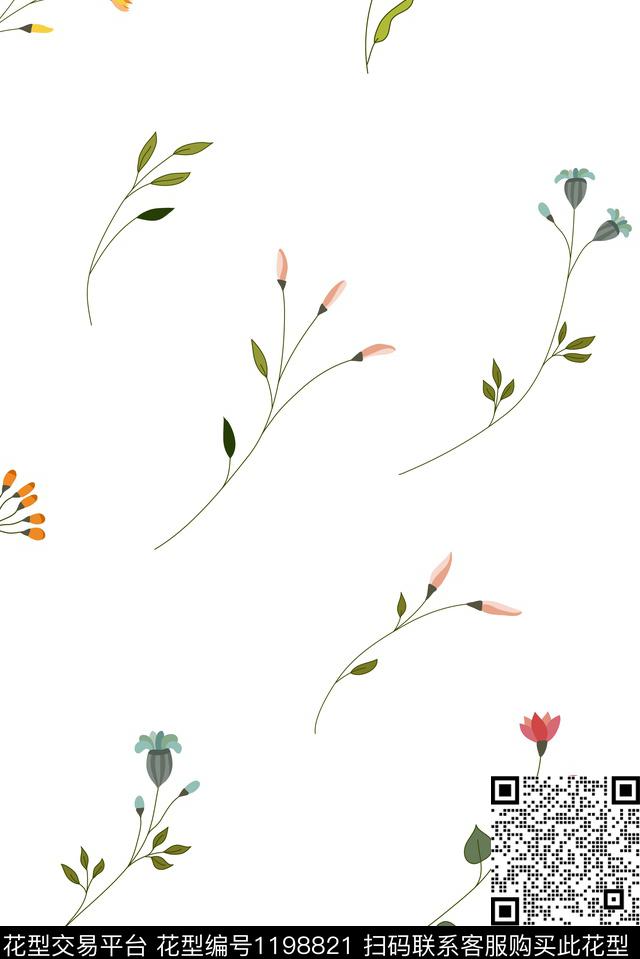 春夏华亿平台清爽底花卉文艺数码印花华亿平台下载（图片编号: 1198821） - 瓦栏（Walan）