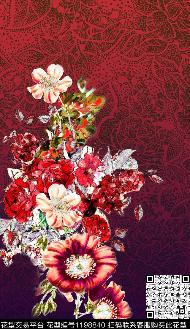 大花定位花中老年数码印花华亿平台下载（图片编号: 1198840） - 瓦栏（Walan）