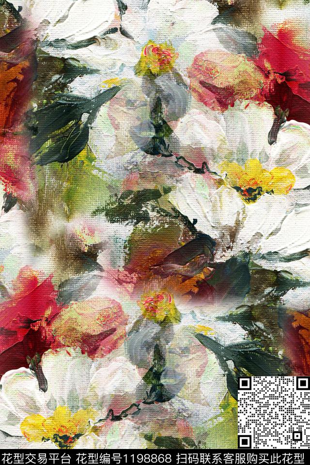 春夏华亿平台手绘大花旗袍数码印花华亿平台下载（图片编号: 1198868） - 瓦栏（Walan）