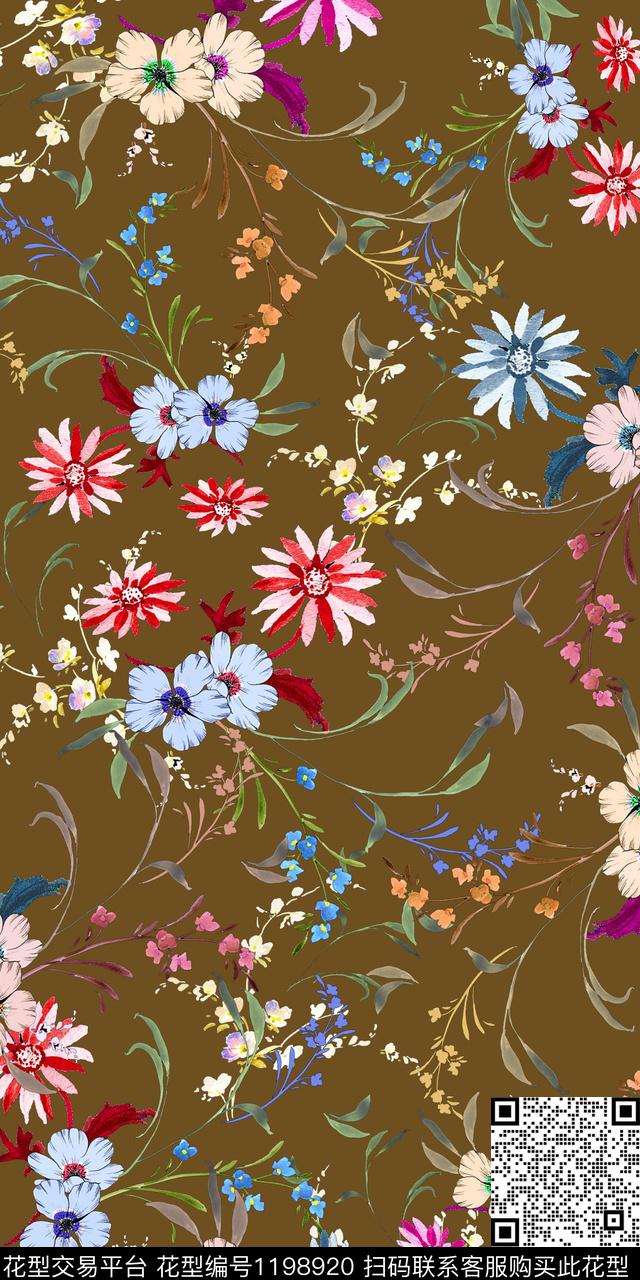 手绘花卉大牌风数码印花华亿平台下载（图片编号: 1198920） - 瓦栏（Walan）
