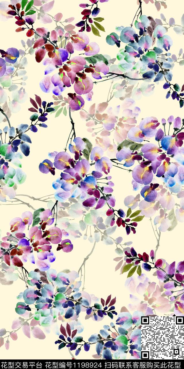 数码华亿平台手绘花卉数码印花华亿平台下载（图片编号: 1198924） - 瓦栏（Walan）