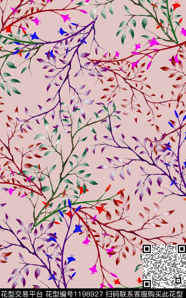 手绘花卉大牌风数码印花华亿平台下载（图片编号: 1198927） - 瓦栏（Walan）