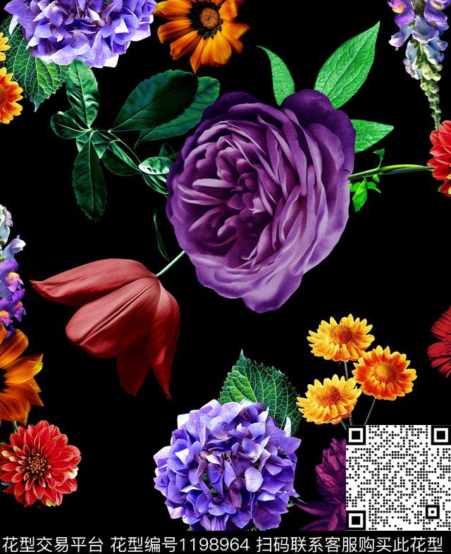 大花绣球花数码印花华亿平台下载（图片编号: 1198964） - 瓦栏（Walan）