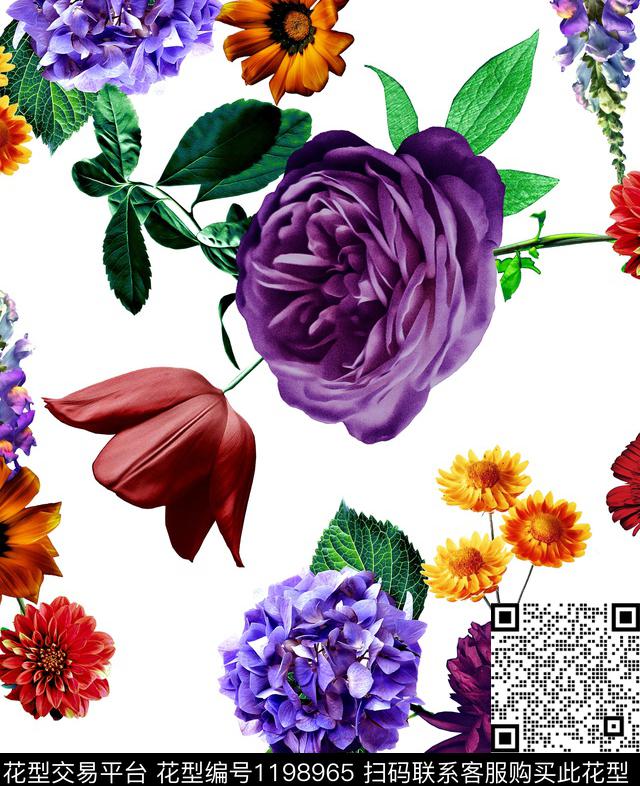 大花大牌风绣球花数码印花华亿平台下载（图片编号: 1198965） - 瓦栏（Walan）