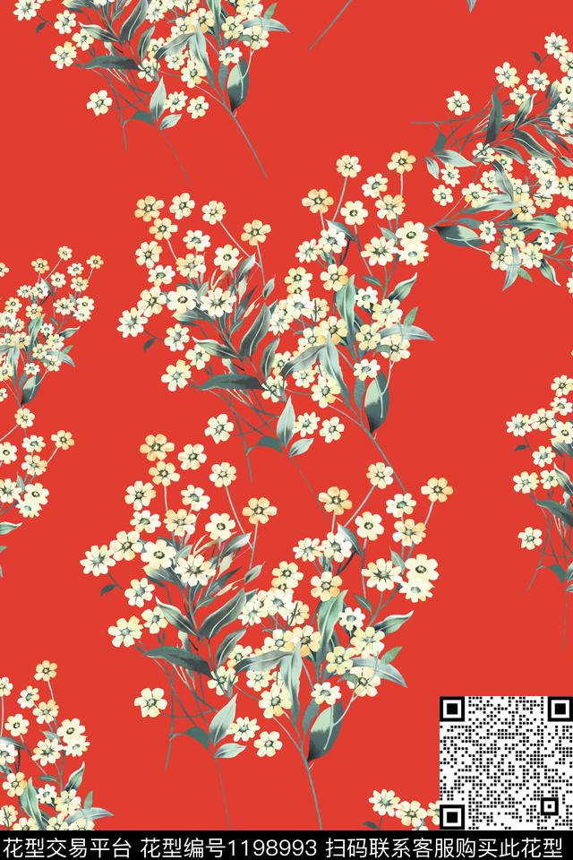 彩底花卉小碎花绿植树叶数码印花华亿平台下载（图片编号: 1198993） - 瓦栏（Walan）