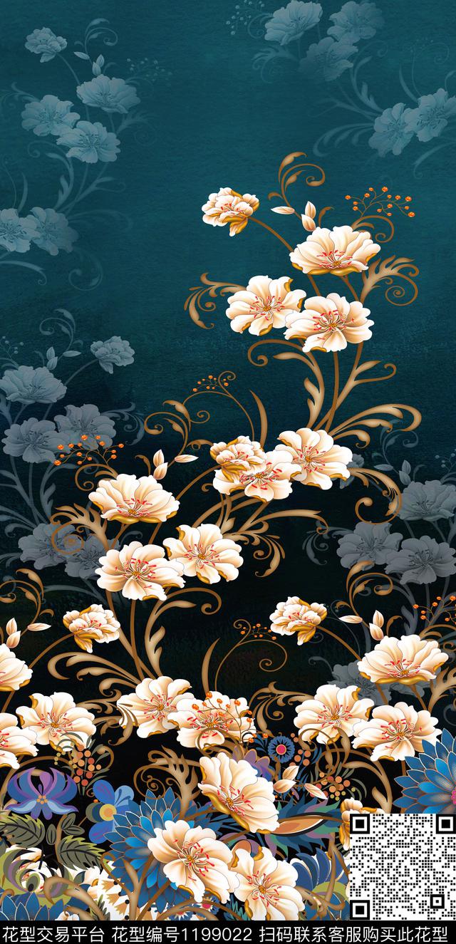 定位花曼陀罗植物华亿平台数码印花华亿平台下载（图片编号: 1199022） - 瓦栏（Walan）