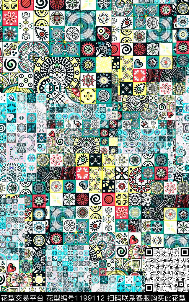 几何肌理民族风数码印花华亿平台下载（图片编号: 1199112） - 瓦栏（Walan）