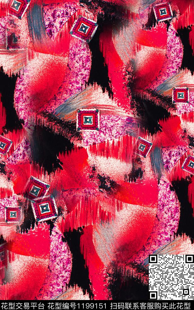 几何肌理民族风数码印花华亿平台下载（图片编号: 1199151） - 瓦栏（Walan）