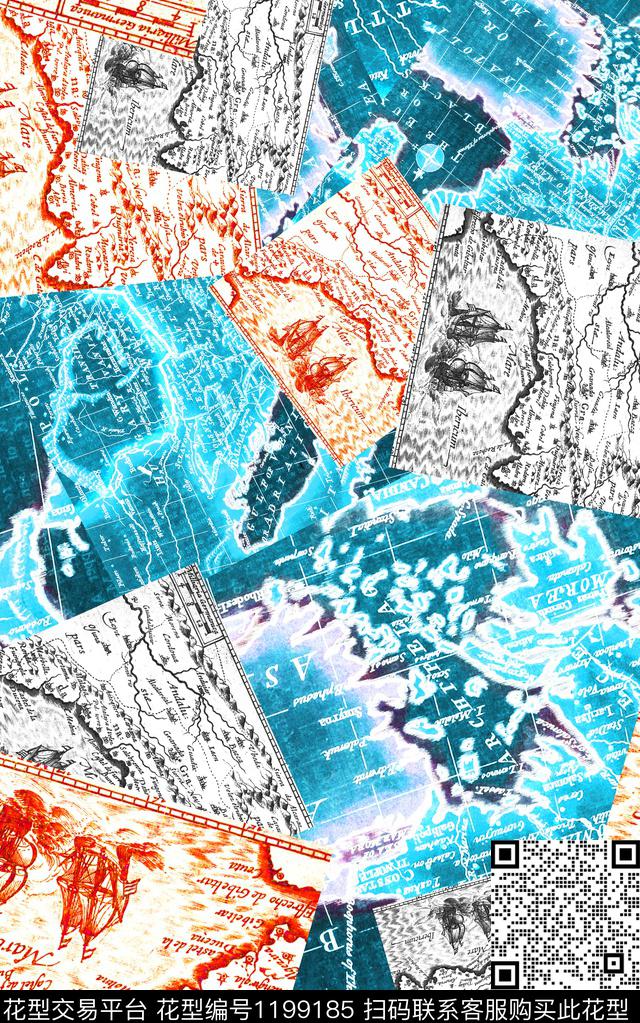 肌理地图复古数码印花华亿平台下载（图片编号: 1199185） - 瓦栏（Walan）