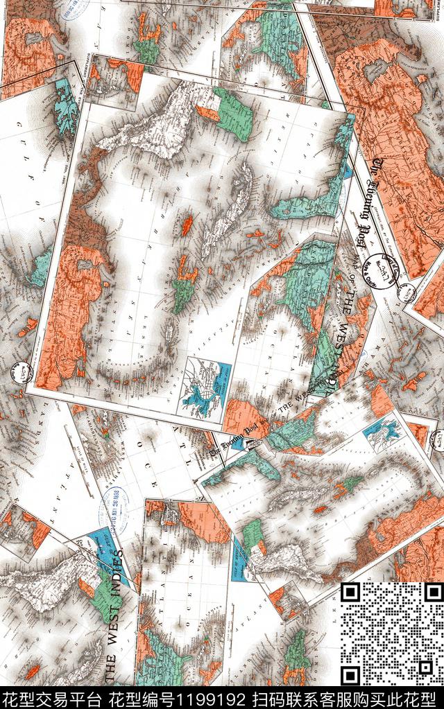 肌理地图复古数码印花华亿平台下载（图片编号: 1199192） - 瓦栏（Walan）