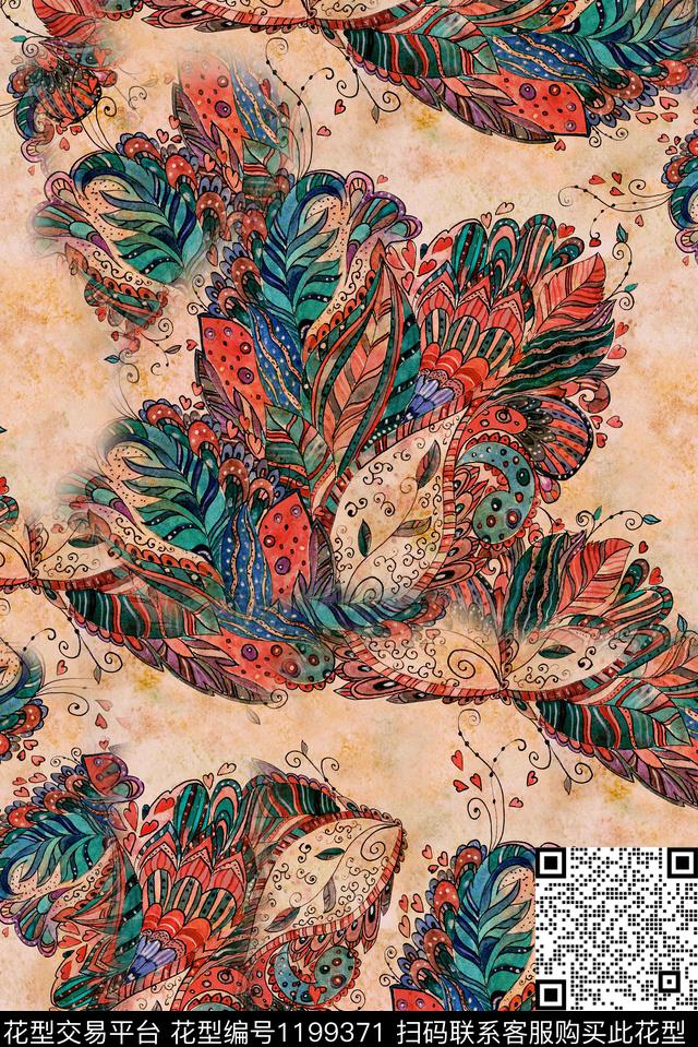 扎染华亿平台肌理抽象花卉数码印花华亿平台下载（图片编号: 1199371） - 瓦栏（Walan）