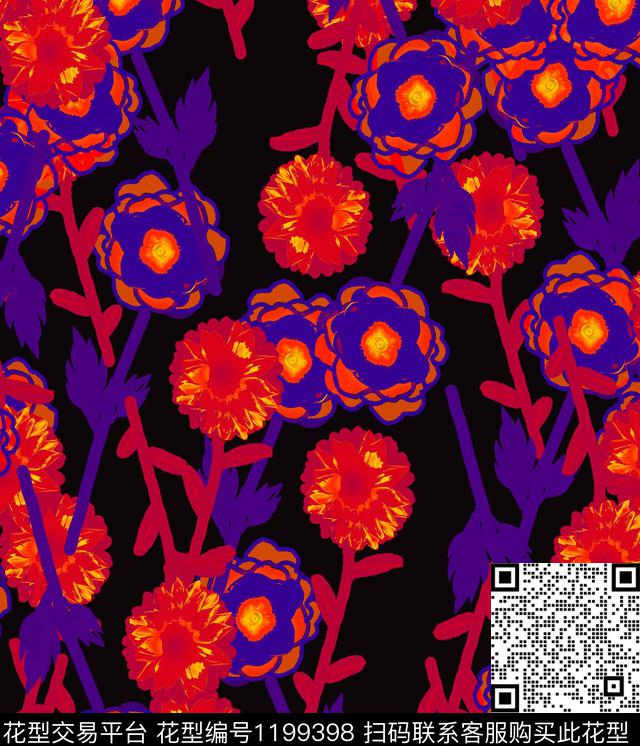 抽象花卉绿植树叶数码印花华亿平台下载（图片编号: 1199398） - 瓦栏（Walan）