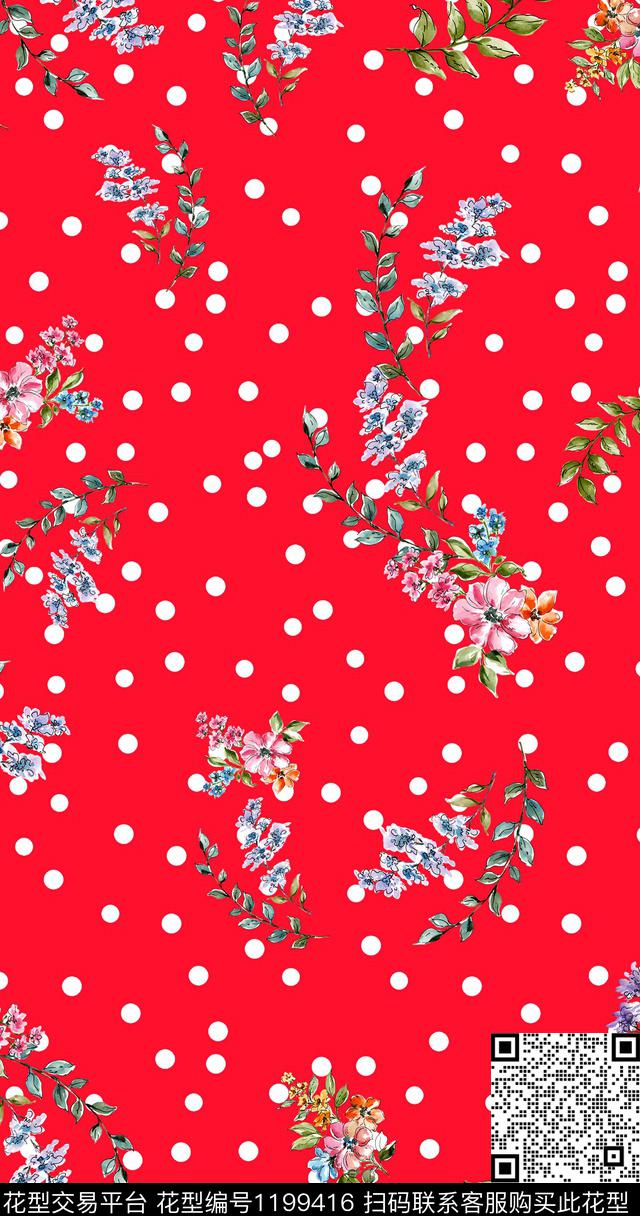 花卉波点小碎花数码印花华亿平台下载（图片编号: 1199416） - 瓦栏（Walan）