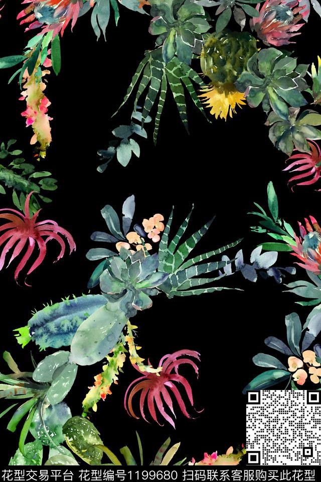 手绘花卉大牌风数码印花华亿平台下载（图片编号: 1199680） - 瓦栏（Walan）