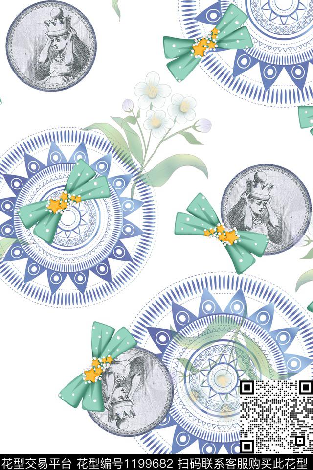 少女朦胧花卉蝴蝶结数码印花华亿平台下载（图片编号: 1199682） - 瓦栏（Walan）