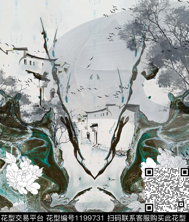 花卉大牌风定位花数码印花华亿平台下载（图片编号: 1199731） - 瓦栏（Walan）